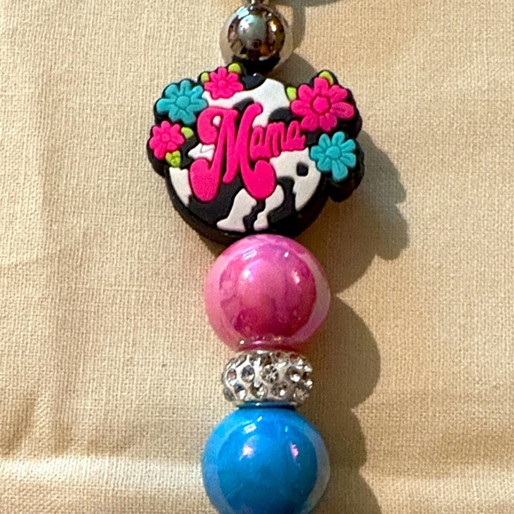 Stylish Mama Keychain Bag Charm with Pink and Blue Beads - Picture 5 of 7